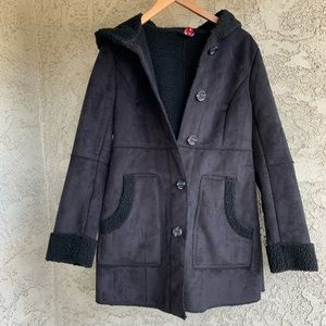 H&M Faux Suede and Sherpa Hooded Trench Coat